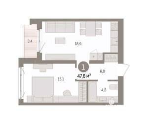 1-к квартира, вторичка, 48м2, 4/7 этаж