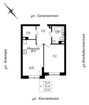 1-к квартира, строящийся дом, 37м2, 6/25 этаж