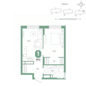 1-к квартира, вторичка, 39м2, 5/16 этаж