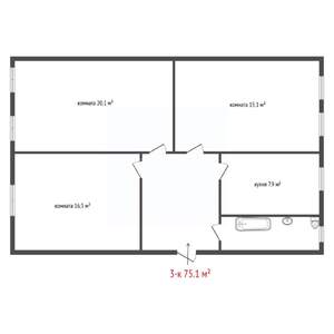 3-к квартира, вторичка, 75м2, 1/2 этаж