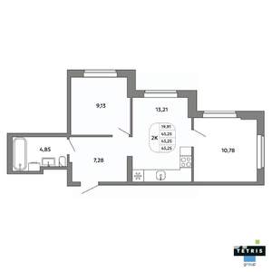 2-к квартира, вторичка, 45м2, 16/32 этаж