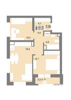 2-к квартира, вторичка, 55м2, 15/26 этаж