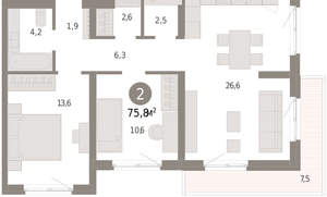 2-к квартира, вторичка, 76м2, 2/15 этаж