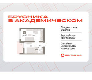 1-к квартира, вторичка, 39м2, 6/9 этаж