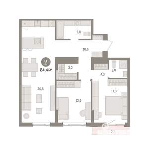 2-к квартира, вторичка, 84м2, 6/16 этаж