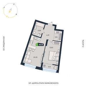 1-к квартира, строящийся дом, 50м2, 5/31 этаж