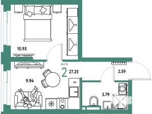 2-к квартира, вторичка, 27м2, 9/20 этаж