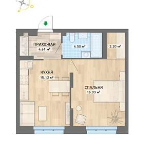 1-к квартира, вторичка, 43м2, 2/20 этаж