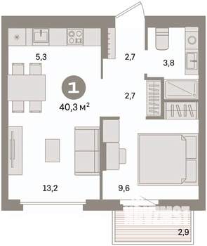 1-к квартира, вторичка, 40м2, 3/16 этаж