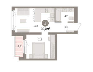 1-к квартира, вторичка, 39м2, 2/15 этаж