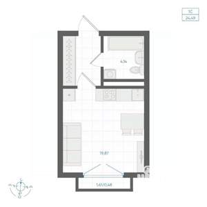 Студия квартира, строящийся дом, 25м2, 3/4 этаж