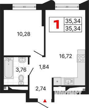 1-к квартира, вторичка, 35м2, 21/25 этаж