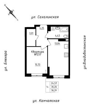 1-к квартира, строящийся дом, 36м2, 20/25 этаж