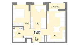 2-к квартира, вторичка, 56м2, 10/26 этаж