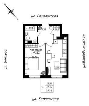 1-к квартира, строящийся дом, 37м2, 22/25 этаж