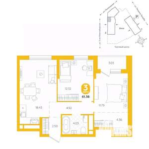 3-к квартира, вторичка, 61м2, 19/24 этаж