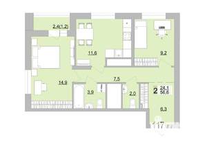 2-к квартира, вторичка, 57м2, 16/24 этаж