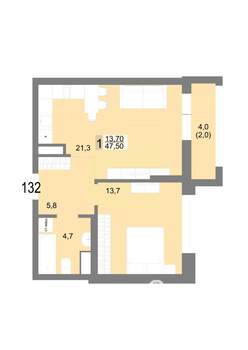 1-к квартира, вторичка, 48м2, 21/25 этаж