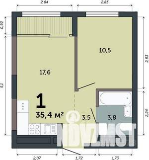 1-к квартира, строящийся дом, 35м2, 15/15 этаж