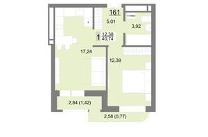 1-к квартира, вторичка, 41м2, 18/22 этаж