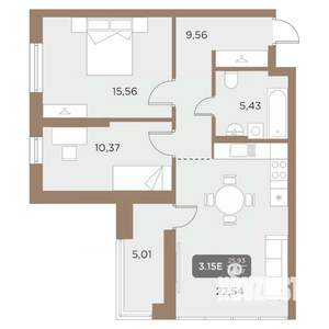 2-к квартира, вторичка, 66м2, 23/24 этаж