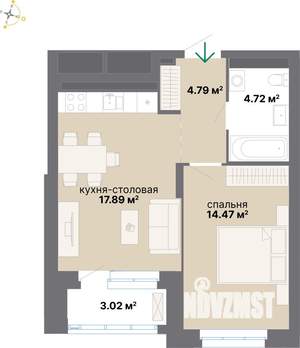 1-к квартира, вторичка, 45м2, 12/25 этаж