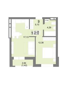 1-к квартира, вторичка, 40м2, 2/22 этаж