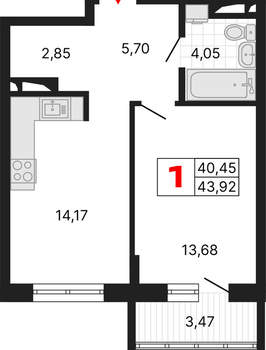 1-к квартира, вторичка, 44м2, 8/25 этаж