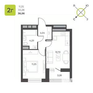 1-к квартира, строящийся дом, 37м2, 16/23 этаж