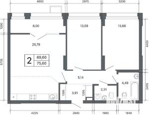 2-к квартира, вторичка, 75м2, 6/24 этаж