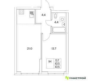 1-к квартира, вторичка, 44м2, 2/30 этаж