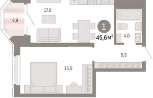 1-к квартира, вторичка, 46м2, 10/24 этаж