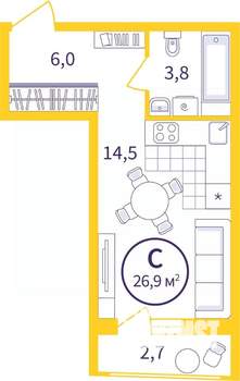 Студия квартира, вторичка, 26м2, 3/8 этаж