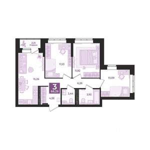 3-к квартира, вторичка, 68м2, 15/23 этаж