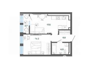 1-к квартира, сданный дом, 44м2, 14/22 этаж