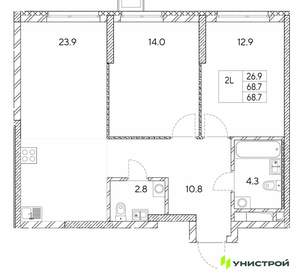 2-к квартира, вторичка, 69м2, 9/30 этаж