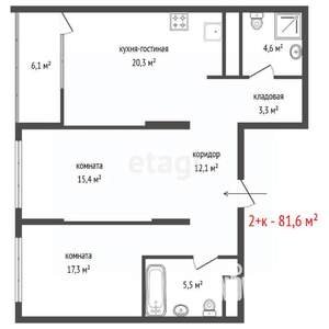 2-к квартира, вторичка, 82м2, 5/16 этаж