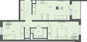 2-к квартира, вторичка, 70м2, 3/4 этаж