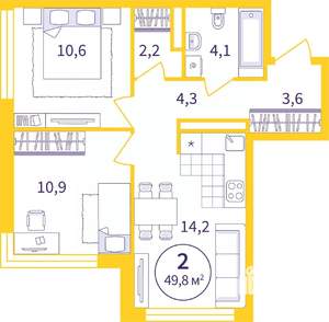 2-к квартира, вторичка, 50м2, 3/8 этаж