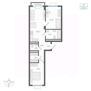 2-к квартира, строящийся дом, 61м2, 2/4 этаж