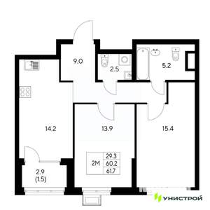 2-к квартира, вторичка, 62м2, 21/31 этаж