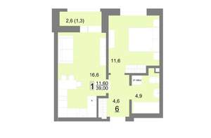 1-к квартира, вторичка, 39м2, 2/26 этаж
