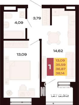 1-к квартира, вторичка, 38м2, 11/30 этаж