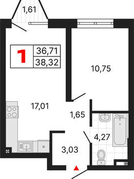 1-к квартира, вторичка, 38м2, 2/25 этаж