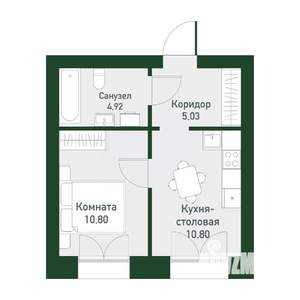 1-к квартира, вторичка, 33м2, 4/4 этаж