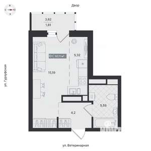 Студия квартира, вторичка, 32м2, 11/24 этаж