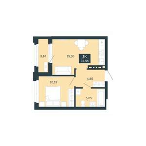 1-к квартира, строящийся дом, 39м2, 9/9 этаж