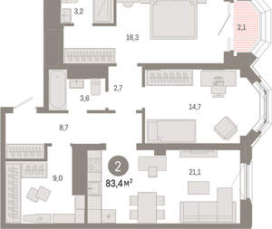 2-к квартира, вторичка, 83м2, 4/24 этаж