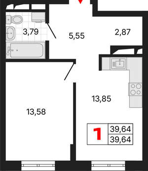 1-к квартира, вторичка, 40м2, 13/25 этаж