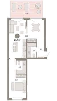 1-к квартира, вторичка, 85м2, 2/8 этаж